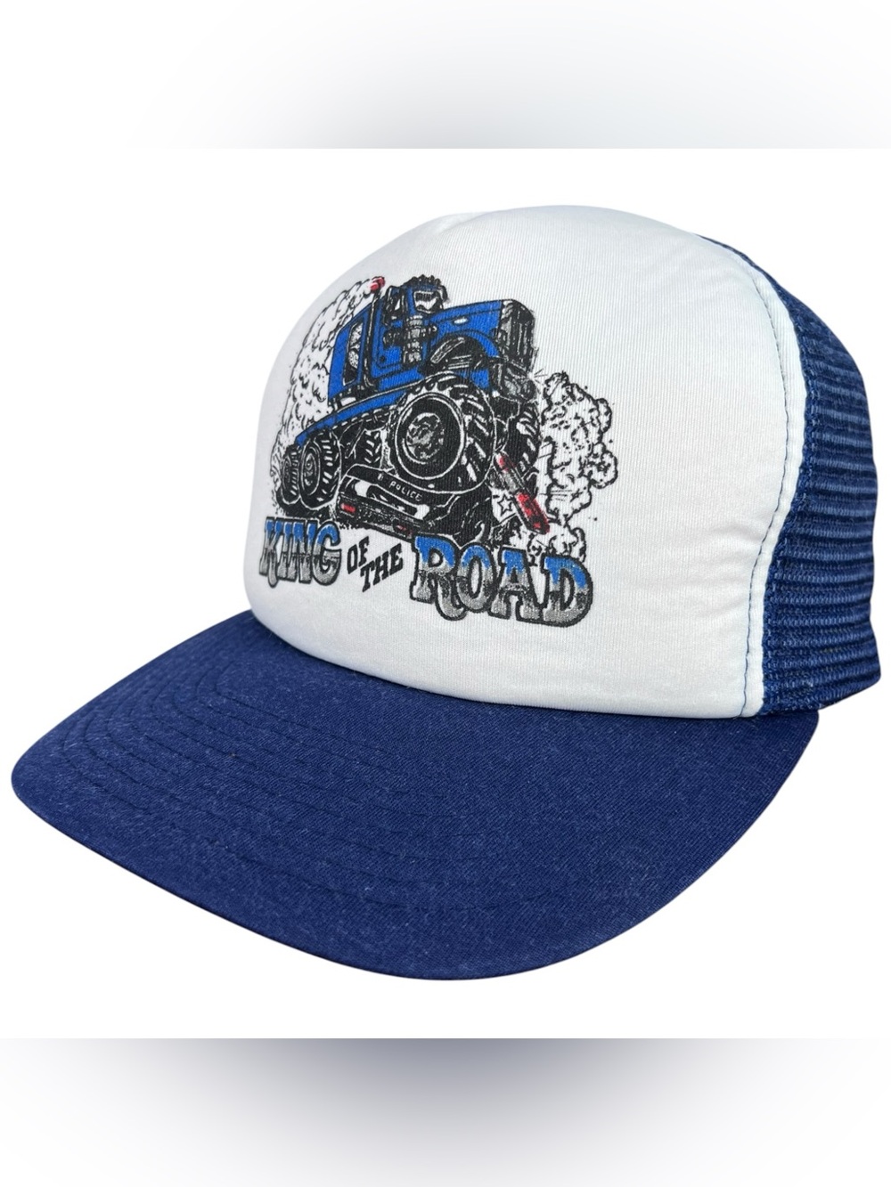 Vtg King Of The Road Blue & White SnapBack Mesh Trucker Hat Cap Adult OSFA